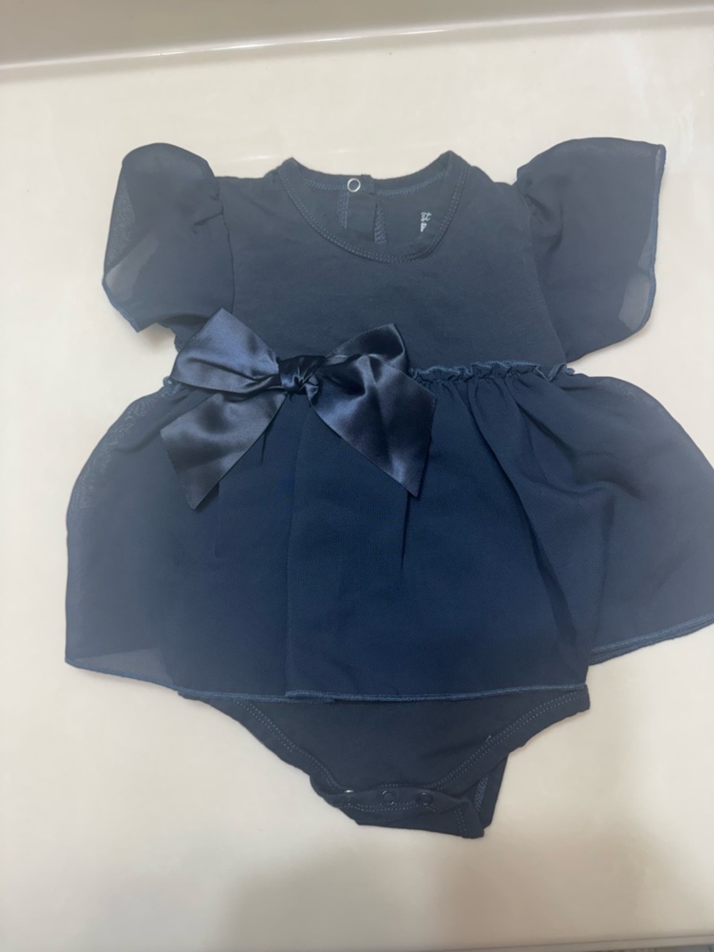 Navy Bow Chiffon Baby Dress